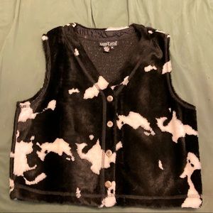Vintage Faux Fur Cow Print Vest Cropped Button Up